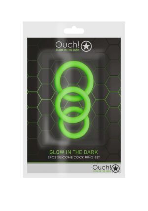 Ouch! Glow in the Dark - Zestaw pierścieni na penisa, elastyczne i świecące w ciemności