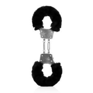 Furry Metal Hand Cuffs Black – Czarne metalowe kajdanki z futerkiem | Akcesoria erotyczne