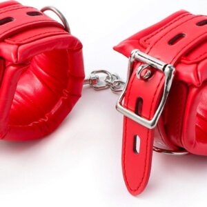 Fetish Fever – Czerwone Kajdanki z Łańcuchem | Skórzane Kajdanki BDSM