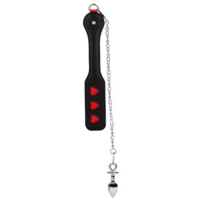 Hearts Paddle with Metal Anal Plug – Czarna Packa z Wycięciem w Kształcie Serca