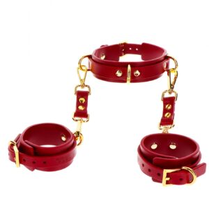 D-Ring Collar and Wrist Cuffs Red – Czerwony Zestaw Obroży i Kajdanek