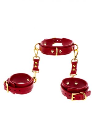 D-Ring Collar and Wrist Cuffs Red – Czerwony Zestaw Obroży i Kajdanek