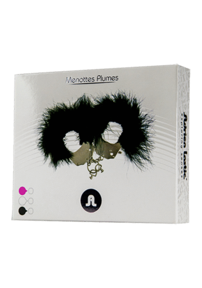 Kajdanki Śmieszna Zabawka Kadanki Metallic Handcuffs Feather Cover Black – Metalowe kajdanki z czarnym futerkiem