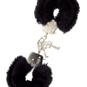 Dream Toys Handcuffs with Plush Black – Metalowe Kajdanki z Futerkowym Wykończeniem