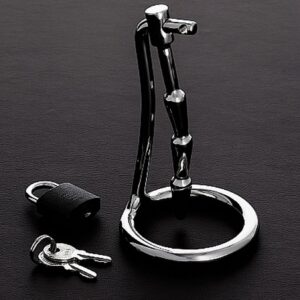 Zakrzywiony Korek Penisa z Cockringiem – Pas Cnoty BDSM Stal Nierdzewna