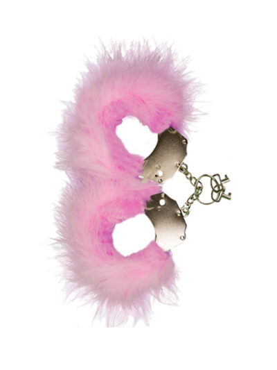 Kajdanki Śmieszna Zabawka Kadanki Metallic Handcuffs Feather Cover Pink – Metalowe kajdanki z różowym futerkiem