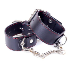 Fetish B Series Handcuffs 3 cm Red Lline – Czerwone kajdanki na nadgarstki z metalowym łańcuchem
