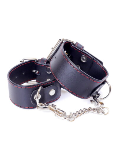 Fetish B Series Handcuffs 3 cm Red Lline – Czerwone kajdanki na nadgarstki z metalowym łańcuchem