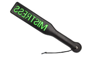 Mistress Paddle Glow in the Dark – Czarna Paletka z Neonowozielonym Świecącym Wzorem - obrazek 2