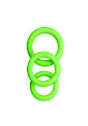 Ouch! Glow in the Dark - Zestaw pierścieni na penisa, elastyczne i świecące w ciemności - obrazek 2