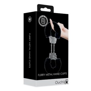 Furry Metal Hand Cuffs Black – Czarne metalowe kajdanki z futerkiem | Akcesoria erotyczne - obrazek 2