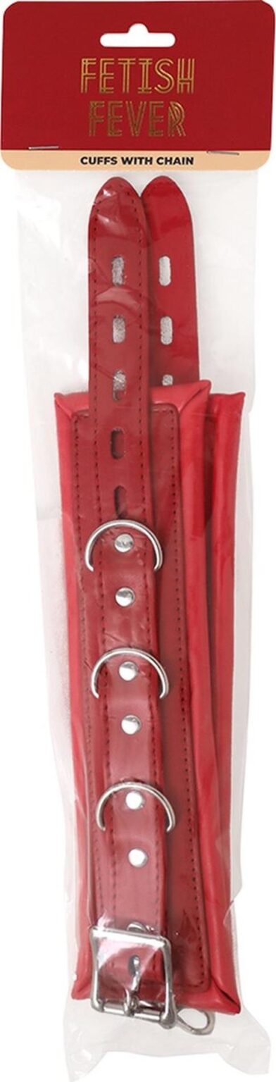 Fetish Fever – Czerwone Kajdanki z Łańcuchem | Skórzane Kajdanki BDSM - obrazek 2