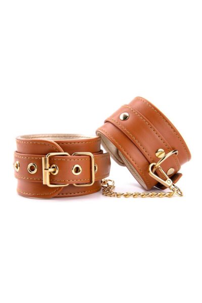 Blaze Elite Hand Cuffs Cognac Vegan Leather – Luksusowe kajdanki na nadgarstki z wegańskiej skóry - obrazek 2