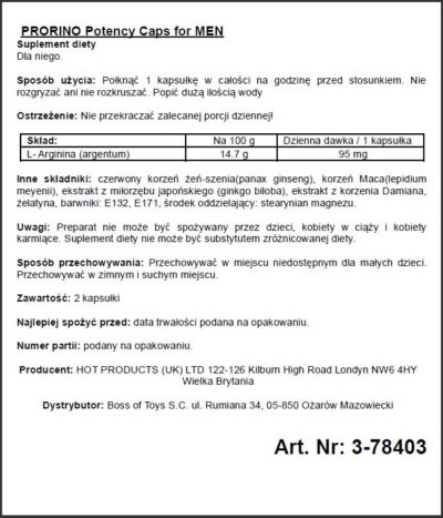 Supl.diety PRORINO Men  2pcs black line Potency Caps - obrazek 2