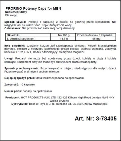 Supl.diety PRORINO Men  10pcs black line Potency Caps - obrazek 2