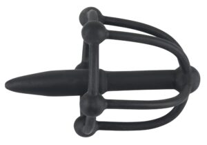 Dilator silikonowy penis plug z klatką na żołądź BDSM, kulki 5,7 cm - obrazek 2