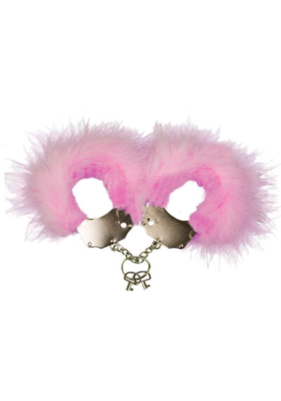 Kajdanki Śmieszna Zabawka Kadanki Metallic Handcuffs Feather Cover Pink – Metalowe kajdanki z różowym futerkiem - obrazek 2