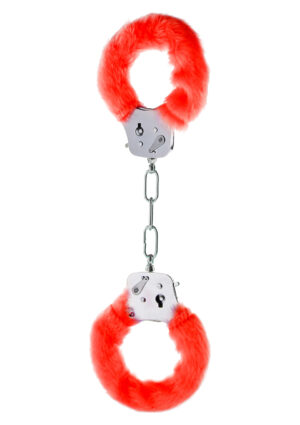 Furry Fun Cuffs Red – Czerwone kajdanki z miękkim futerkiem do zmysłowych zabaw - obrazek 2