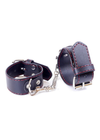 Fetish B Series Handcuffs 3 cm Red Lline – Czerwone kajdanki na nadgarstki z metalowym łańcuchem - obrazek 2