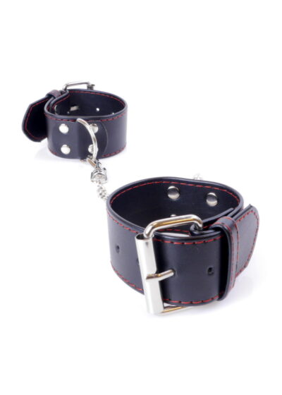 Fetish B Series Handcuffs 4 cm Red Lline – Czerwone kajdanki na nadgarstki z metalowym łańcuchem - obrazek 2