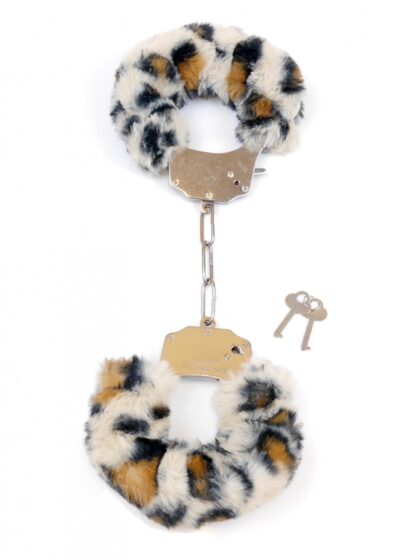 Fetish B-Series Furry Cuffs Leopard – Kajdanki z Futerkiem w Panterkę - obrazek 2