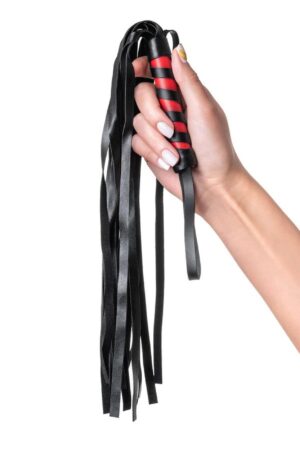 Anonymo Flogger PU Leather Black – Kompaktowy Czarny Pejcz z Ekoskóry - obrazek 2