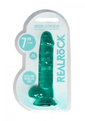 7 / 19 cm Realistic Dildo With Balls   Turquoise - obrazek 2