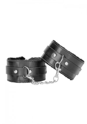Plush Bonded Leather Ankle Cuffs with Adjustable Straps – Czarne kajdanki na kostki z ekoskóry - obrazek 2