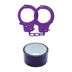 Purple Sex Extra – Fioletowe kajdanki z taśmą PVC | Akcesoria erotyczne BDSM - obrazek 3