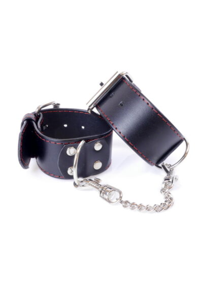Fetish B Series Handcuffs 4 cm Red Lline – Czerwone kajdanki na nadgarstki z metalowym łańcuchem - obrazek 3