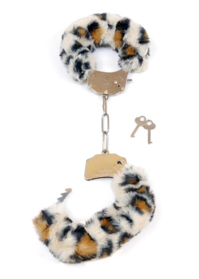Fetish B-Series Furry Cuffs Leopard – Kajdanki z Futerkiem w Panterkę - obrazek 3