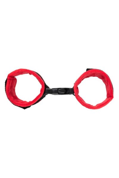 Anonymo Handcuffs Velour Red 29 cm – Czerwone welurowe kajdanki na nadgarstki | Akcesoria BDSM - obrazek 3