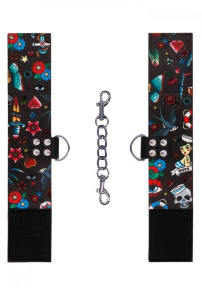 Printed Ankle Cuffs – Old School Tattoo Style – Black – Kajdanki na kostki z nadrukiem w stylu oldschool - obrazek 3