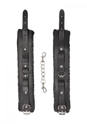 Plush Bonded Leather Ankle Cuffs with Adjustable Straps – Czarne kajdanki na kostki z ekoskóry - obrazek 3