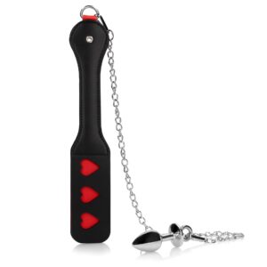 Hearts Paddle with Metal Anal Plug – Czarna Packa z Wycięciem w Kształcie Serca - obrazek 4