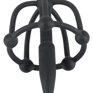 Dilator silikonowy penis plug z klatką na żołądź BDSM, kulki 5,7 cm