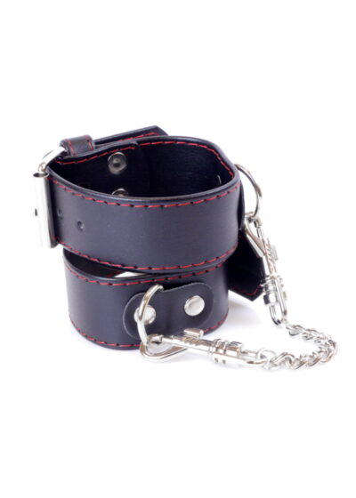 Fetish B Series Handcuffs 3 cm Red Lline – Czerwone kajdanki na nadgarstki z metalowym łańcuchem - obrazek 4