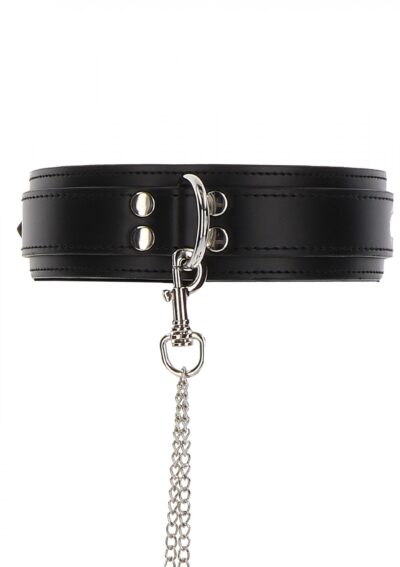 Heavy Collar and Wrist Cuffs Black – Czarny zestaw obroży i kajdanek na nadgarstki z łańcuchem - obrazek 3