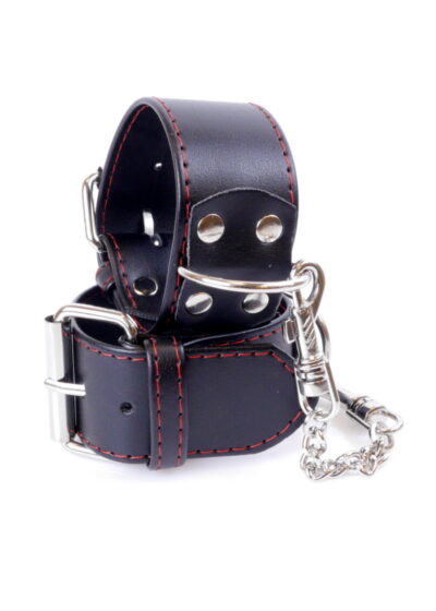 Fetish B Series Handcuffs 4 cm Red Lline – Czerwone kajdanki na nadgarstki z metalowym łańcuchem - obrazek 5