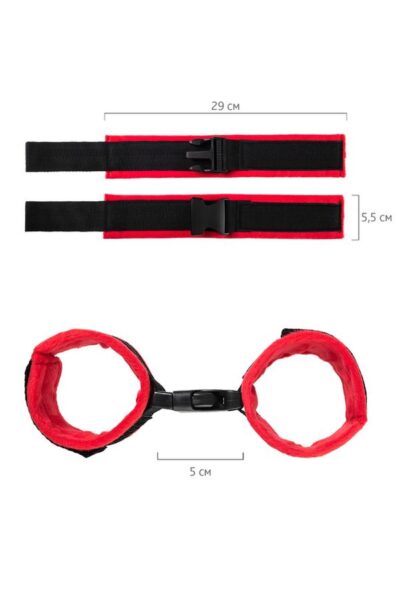 Anonymo Handcuffs Velour Red 29 cm – Czerwone welurowe kajdanki na nadgarstki | Akcesoria BDSM - obrazek 5