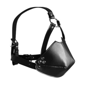 Head Harness with Mouth Cover and Solid Ball Gag   Black