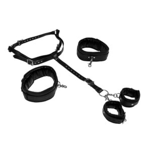 Body Harness with Thigh and Hand Cuffs   Black