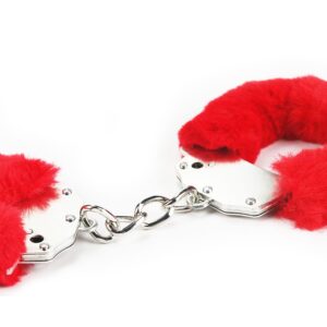 Fetish Pleasure Metal Handcuffs Red – Czerwone metalowe kajdanki do zmysłowych zabaw - obrazek 5