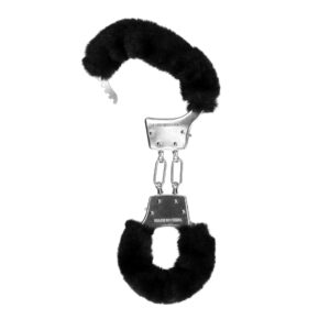 Furry Metal Hand Cuffs Black – Czarne metalowe kajdanki z futerkiem | Akcesoria erotyczne - obrazek 5