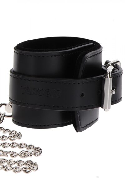 Heavy Collar and Wrist Cuffs Black – Czarny zestaw obroży i kajdanek na nadgarstki z łańcuchem - obrazek 4