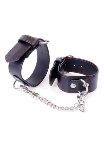 Fetish B Series Handcuffs 3 cm Red Lline – Czerwone kajdanki na nadgarstki z metalowym łańcuchem - obrazek 6