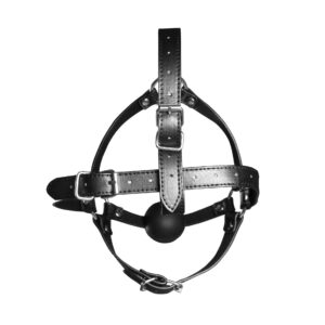 Head Harness with Solid Ball Gag   Black - obrazek 4